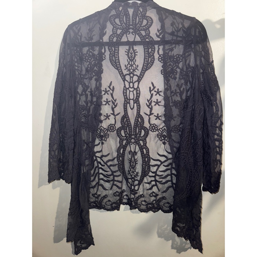 Sundance Women Charcoal Grey Sheer Floral Lace Open Front Kimono Cardigan Large - Picture 9 of 9